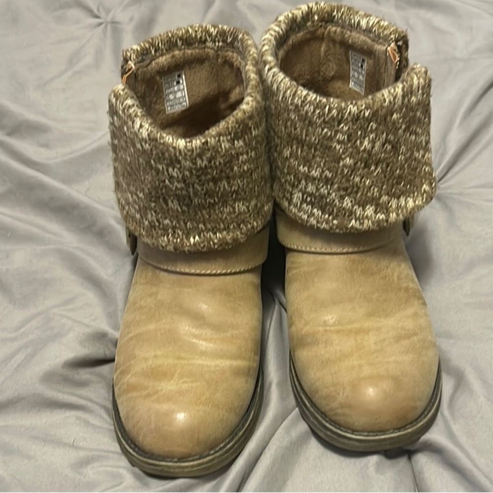 Tan Ankle Boots with Knit Cuff
